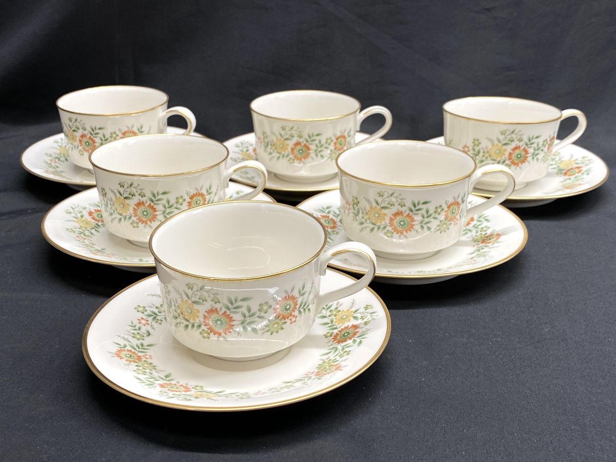 【E461】未使用品 レトロポップ 希少デザイン Noritake/ノリタケ オールド カップ&ソーサー 6客セット 花柄 ティーカップ/コーヒーカップ_画像1