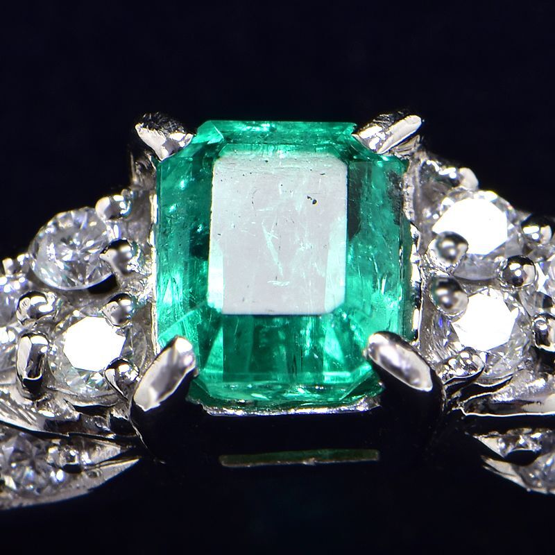  jewelry maki0.48c natural emerald ring 12 number Pt850 total 0.21ct natural diamond emerald cut square square platinum used free shipping 