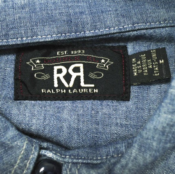 RRL x BEAMS PLUS ダブルアールエル ビームスプラス 別注 アメリカ製 Chambray Shirt 40s U.S.NAVY シャンブレーシャツ M Double RL g16484_画像4