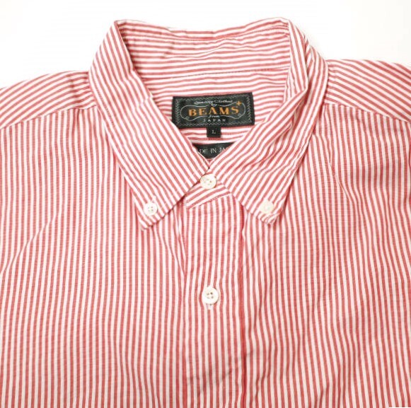 BEAMS PLUS ビームスプラス 日本製 ロンドンストライプボタンダウンシャツ 11-11-3212-139 L RED/WHITE 長袖 BD トップス g16106_画像5