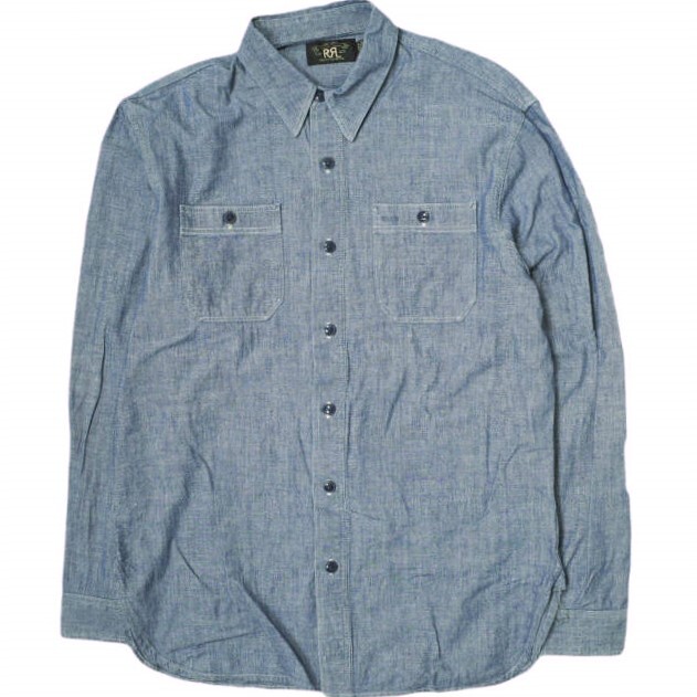 RRL x BEAMS PLUS ダブルアールエル ビームスプラス 別注 アメリカ製 Chambray Shirt 40s U.S.NAVY シャンブレーシャツ M Double RL g16484_画像1