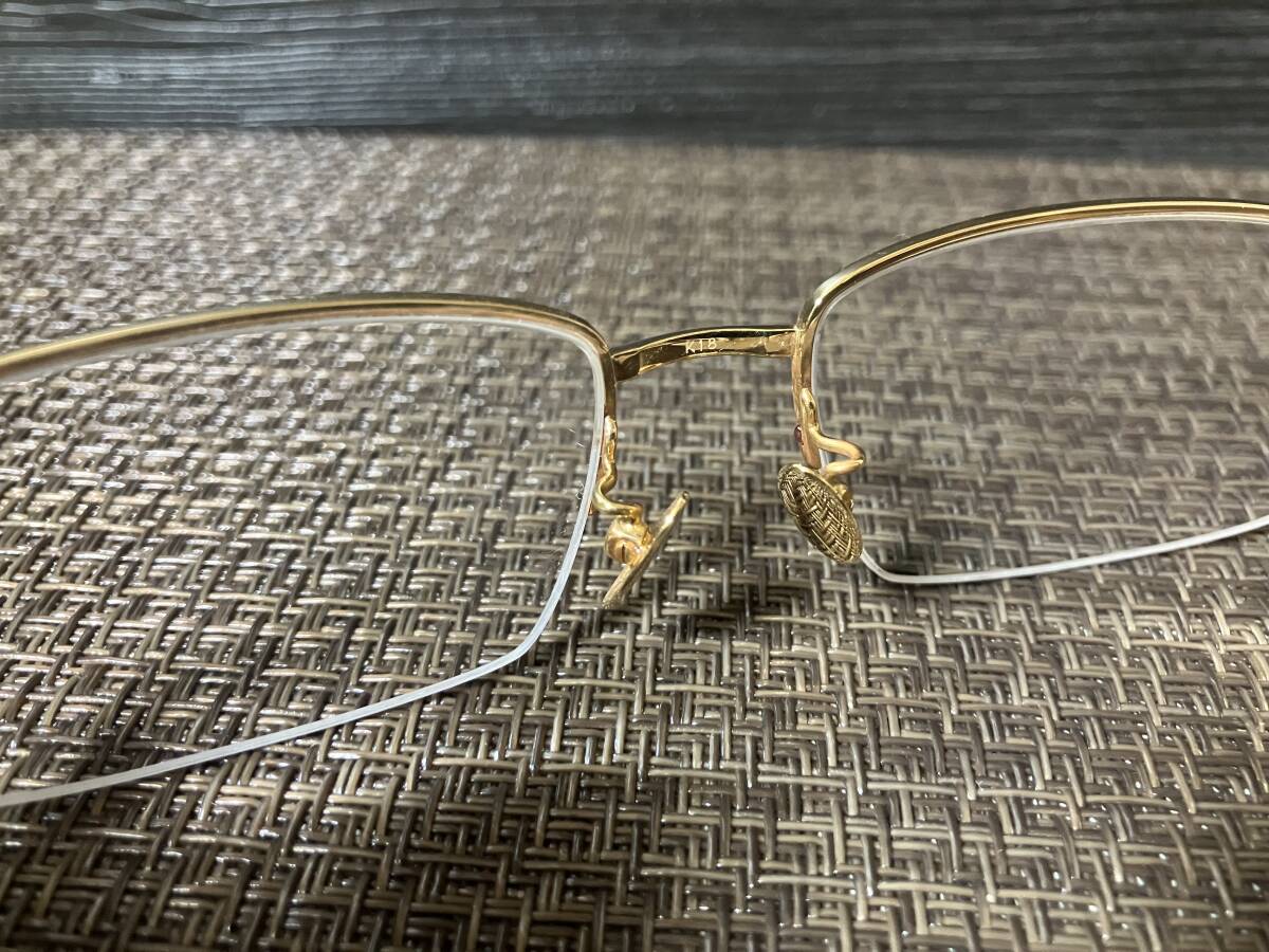 トリプル銀座にて購入 本物 金無垢 メガネ K18 市場流通量の圧倒的に少ないモデル イエローゴールド ナイロール 眼鏡 サングラス 老眼鏡の画像2