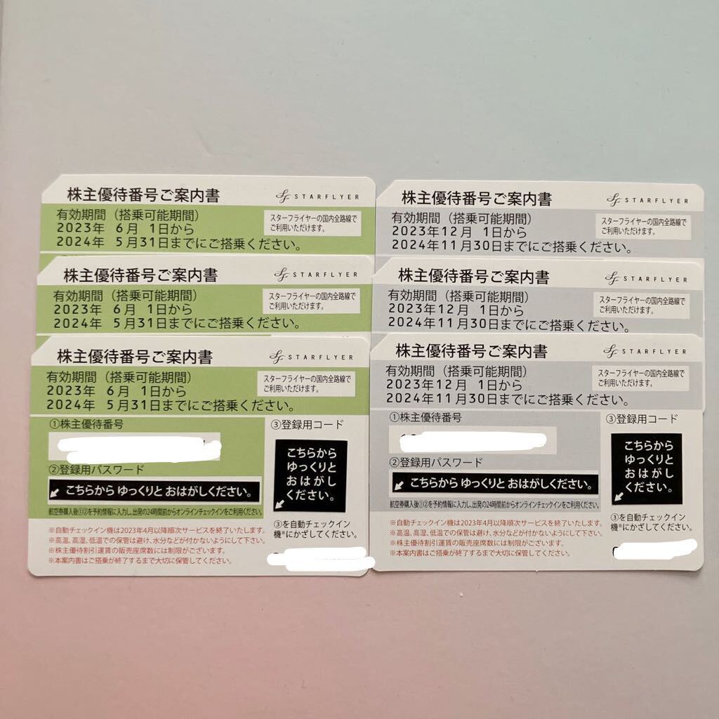 スターフライヤー 株主優待券6枚【〜2024.5.31まで3枚】【〜2024.11.30まで3枚】_画像1