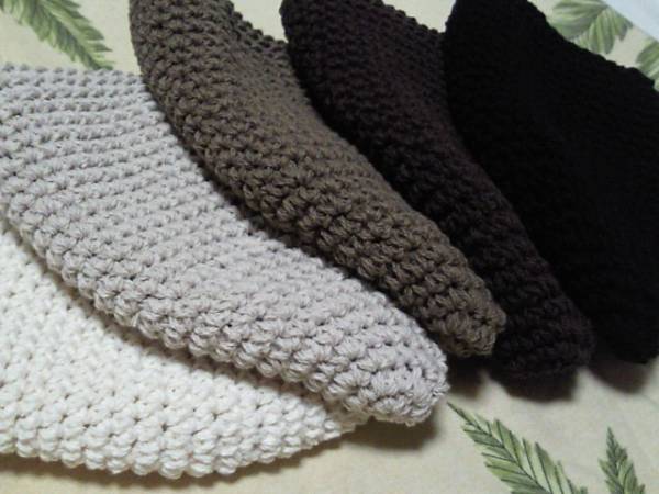 年中被れる 深型１８㎝●イスラム帽●コットン・綿１００％/こげ茶 細編み ハンドメイド 手編み の画像2