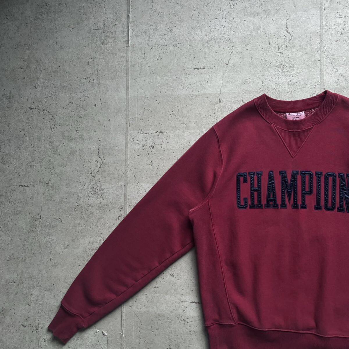 champion チャンピオン リバースウィーブ ワッペン ワンポイントロゴ クルーネック スウェット トレーナー ボルドー S_画像1