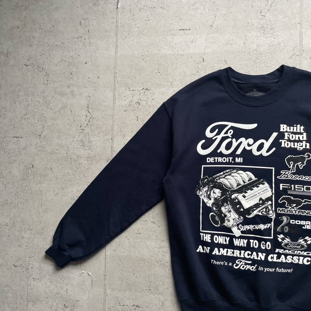 Ford フォード プリントロゴ クルーネック スウェット トレーナー ネイビー Mの画像1