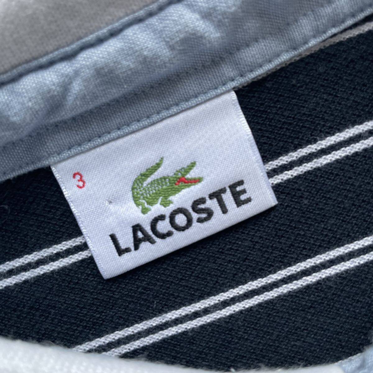 LACOSTE ラコステ ボーダー ポロシャツ ブラック×ホワイト3 Mサイズ相当_画像4