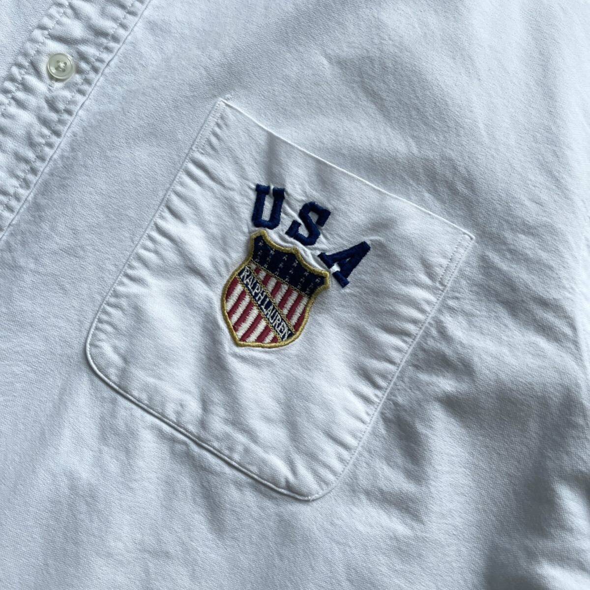 ポロラルフローレン ポケット付き USAワッペン オックスフォードシャツ ホワイト XXL rrl ラルフローレンの画像5
