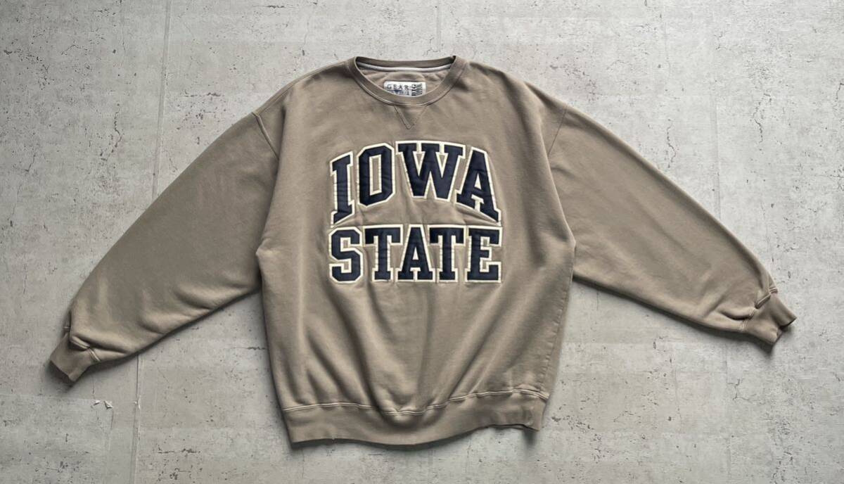 vintage 90's GEAR FOR SPORTS ヘビーオンス カレッジロゴ IOWA クルーネック スウェット トレーナー ベージュ M_画像2