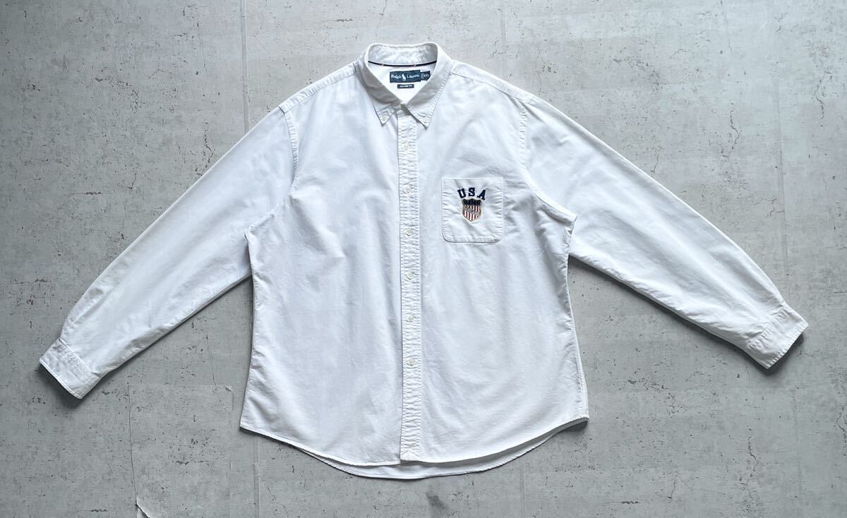 ポロラルフローレン ポケット付き USAワッペン オックスフォードシャツ ホワイト XXL rrl ラルフローレンの画像2