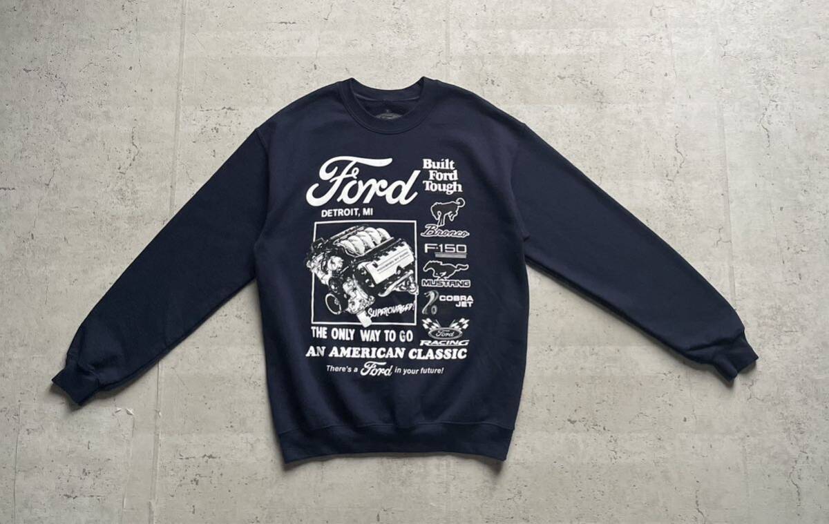 Ford フォード プリントロゴ クルーネック スウェット トレーナー ネイビー Mの画像2