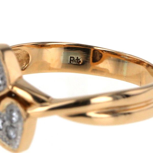K18YG Pt yellow gold platinum ring diamond 0.07ct heart motif Cross 2 ream ring 12.5 number [ new goods finish settled ][zz][ used ]
