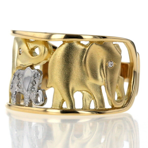 K18YG Pt900 yellow gold platinum ring diamond 0.05ct. elephant animal animal delustering ring 19 number [ new goods finish settled ][zz][ used ]