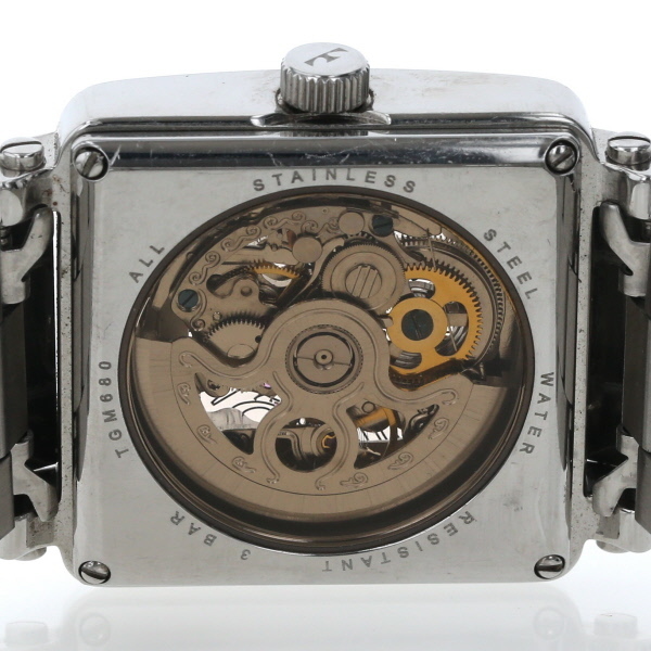 テクノス TECHNOS スクエア スケルトン TGM 680 自動巻式 シルバー 3針式 メンズ 腕時計【xx】【中古】4000018801200260の画像6