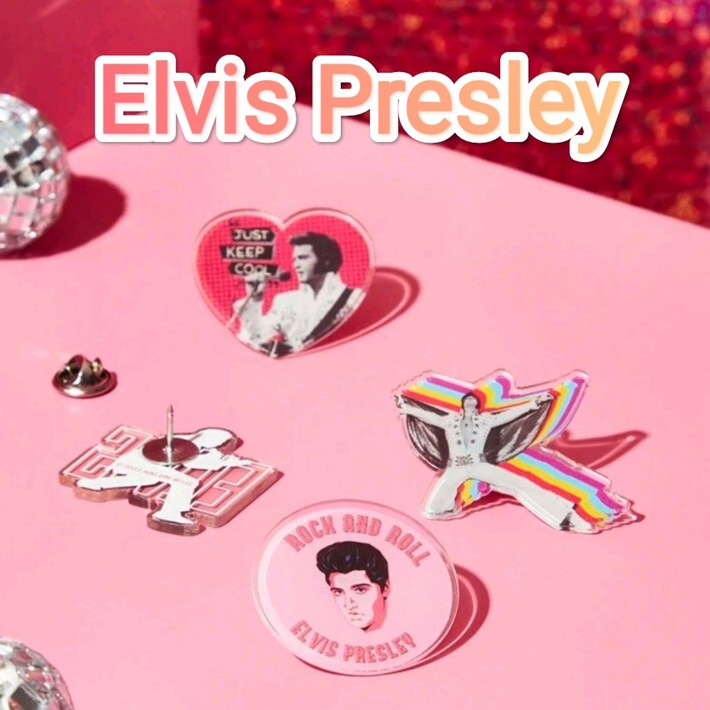 新品 Elvis Presley エルビス・プレスリー バッジ 人物肖像 バッジデザイン4枚セット　エルヴィス