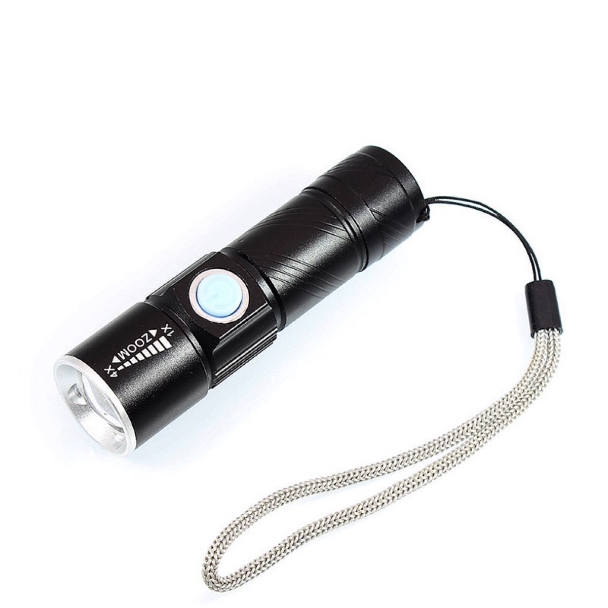 円筒型自転車ライト 3段階LED USB充電 防水 懐中電灯 コンパクト　黒
