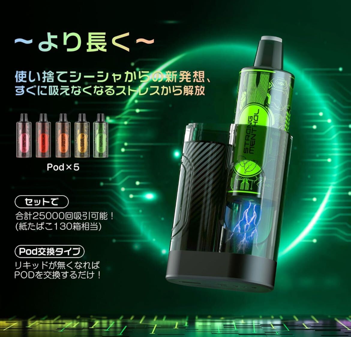 604p1231☆ 電子タバコ vape 交換用POD 充填済み カートリッジ 5風味入り 本体含まれない 25000回吸引可能 べイプ互換カートリッジ _画像3