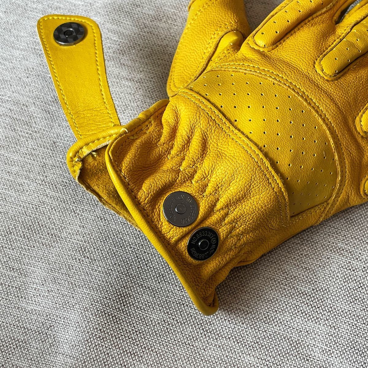 【Mサイズ 新品！ スマホ利用可能】レザーグローブ イエロー 黄色 オフロード ヴィンテージ バイクグローブ メンズ/レディース 革手袋の画像5