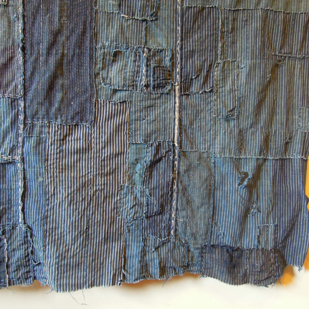 ボロ 古布 継ぎ接ぎ 縞木綿 藍染め 襤褸 vintage boro cotton patchwork old fabrics textileの画像5
