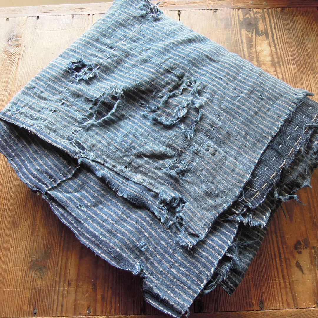 ボロ 古布 継ぎ接ぎ 縞木綿 藍染め 襤褸 vintage boro cotton patchwork old fabrics textileの画像9