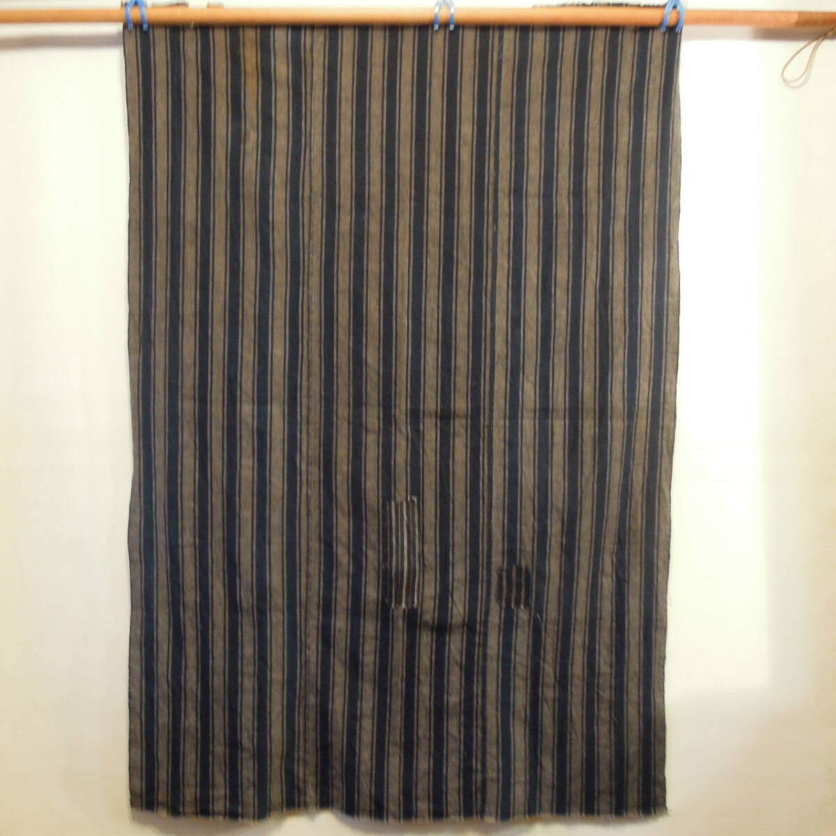 古布 縞木綿 厚手 大判 3巾 古裂 ボロ 100cm×140cmの画像4