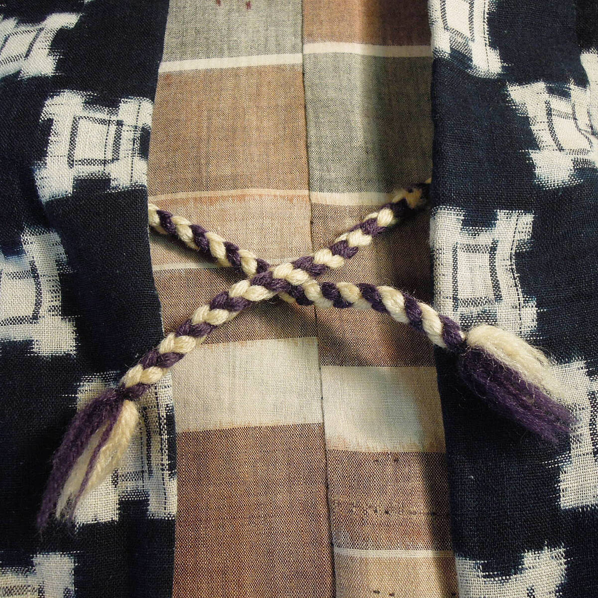 半纏 絣 木綿 雪ん子柄 男物 古着 和服 羽織 厚地 裏地あり vintage noragi boro japanese old textiles_画像8