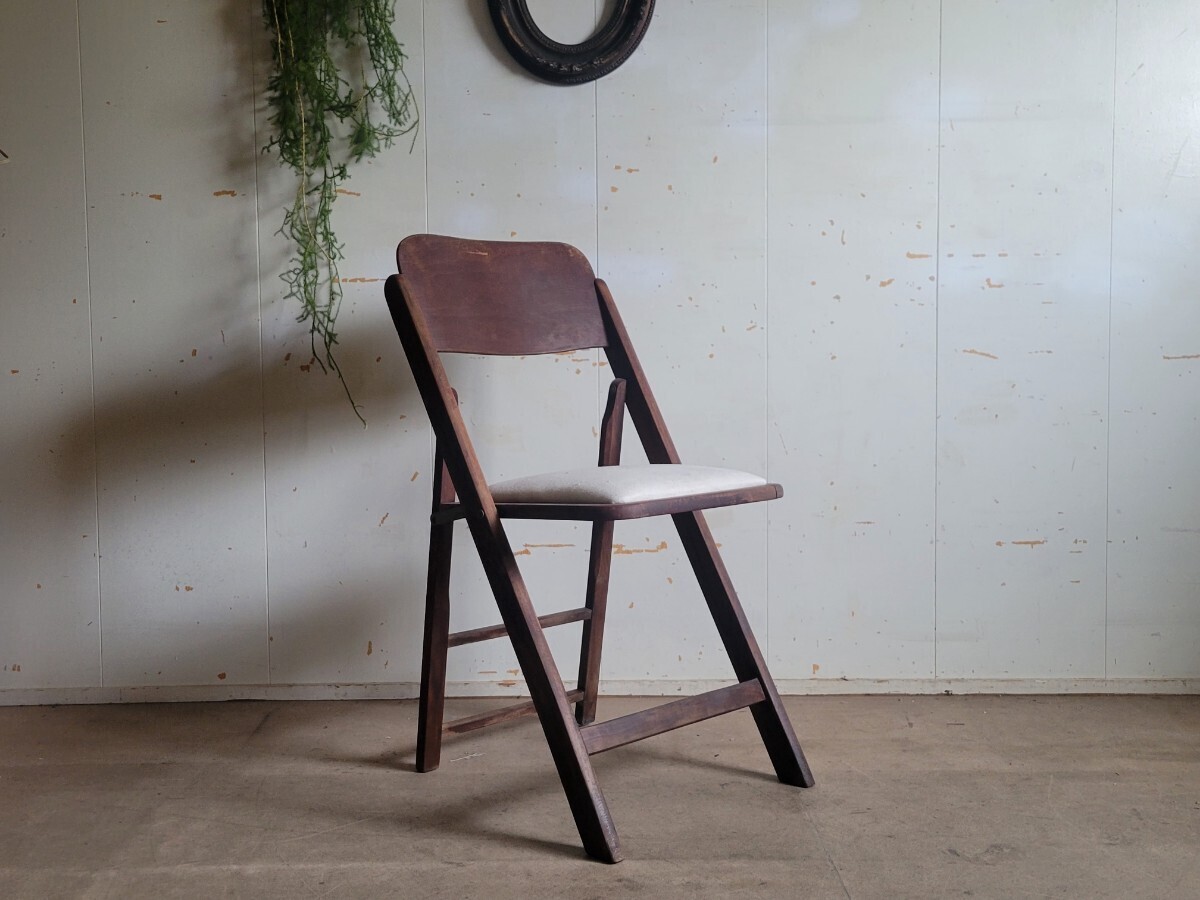 ヴィンテージ 折り畳み椅子Folding Chair フォールディングチェア 折り畳み椅子 イス 家具 キャンプ アウトドア アンティーク _画像1
