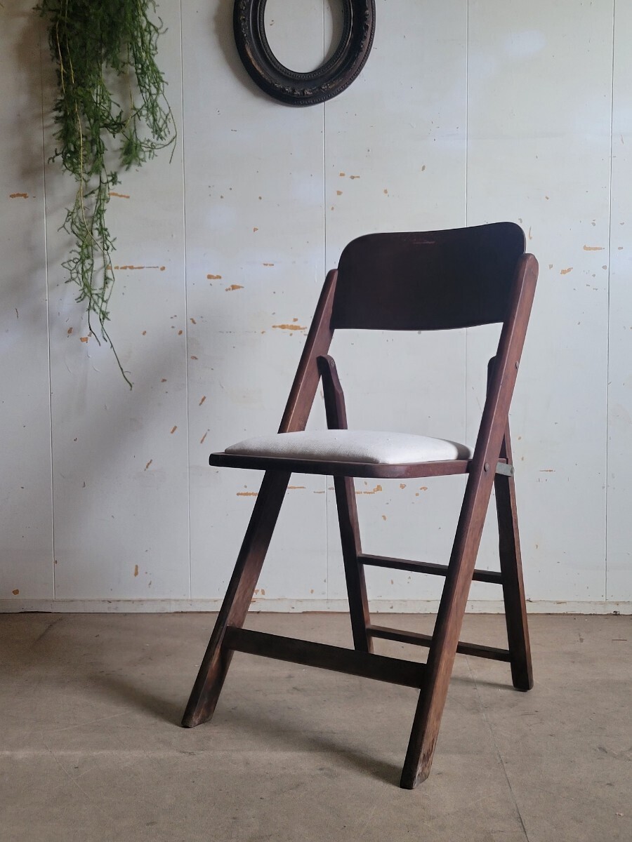 ヴィンテージ 折り畳み椅子Folding Chair フォールディングチェア 折り畳み椅子 イス 家具 キャンプ アウトドア アンティーク _画像3