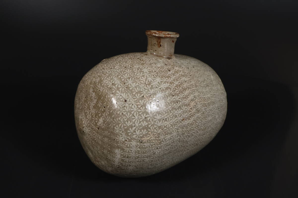 高麗青磁扁瓶 李朝時代 和】(9287) 時代古作 李朝 花三島象嵌俵壺 扁子瓶 高麗