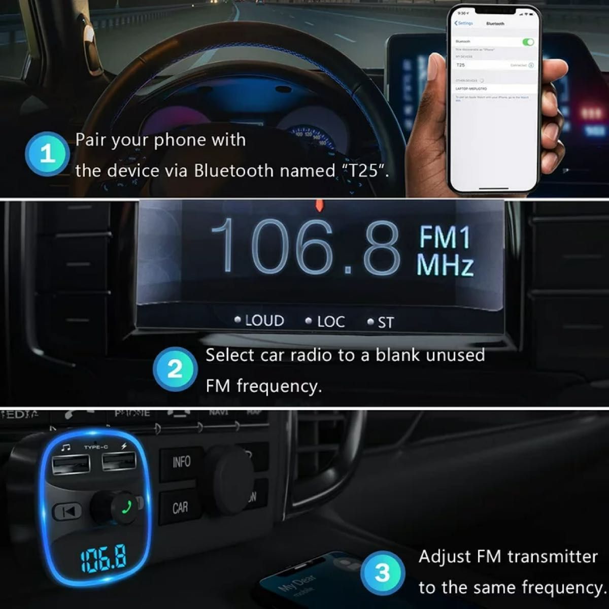 FMトランスミッター アップグレード（2022バージョン）2022 Bluetooth FMトランスミッターワイヤレスラジオ