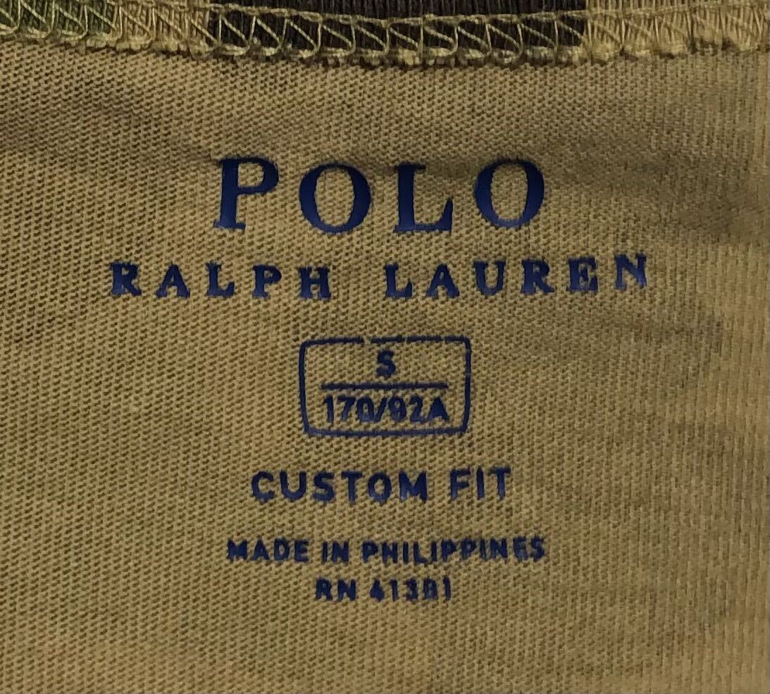 ■ POLO RALPH LAUREN ポロ ラルフローレン ■ フロント ビッグ フライフィッシング ワッペン 迷彩柄 半袖 Tシャツ カーキ系 Sの画像4