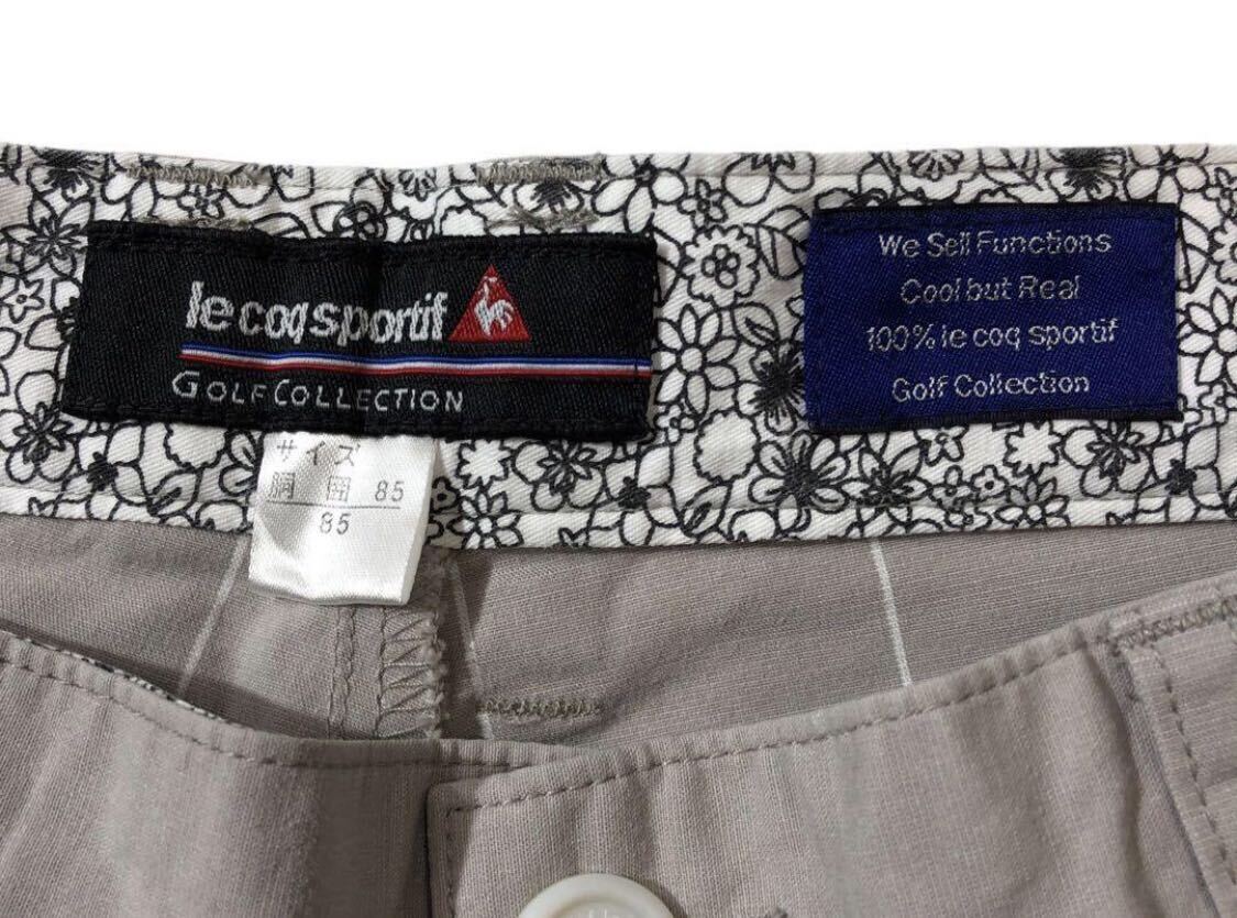 * le coq sportif GOLF Le Coq Golf * blue line Logo embroidery .. pattern stretch material Golf pants gray × white 85