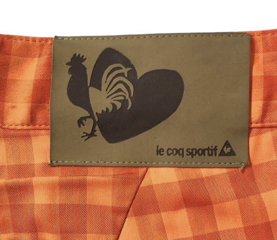 ● le coq sportif GOLF ルコックゴルフ ● ブルーライン ロゴ パッチ チェック柄 ストレッチ素材 ゴルフ パンツ オレンジ 82の画像3