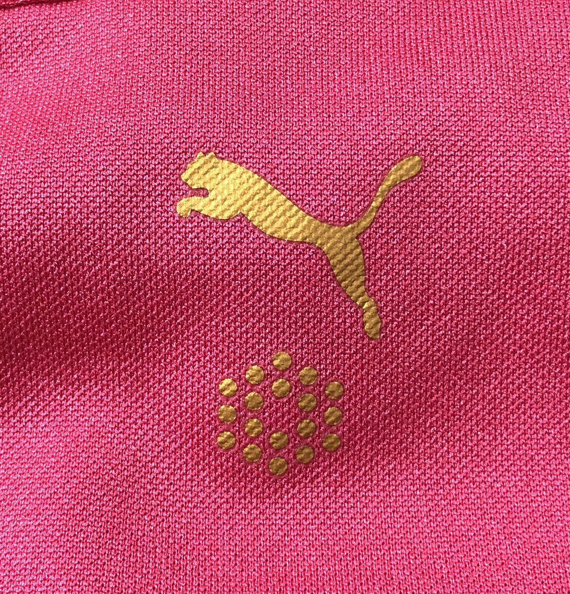 ● PUMA GOLF プーマゴルフ ● ロゴ 刺繍 18ホール プリント ギンガムチェック柄 半袖 ゴルフ ポロシャツ ピンク O_画像5
