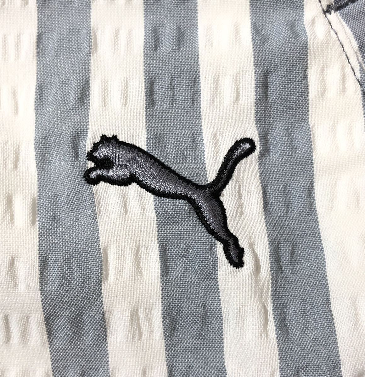 ● PUMA GOLF プーマゴルフ ● ロゴ 刺繍 ラベル ストライプ柄 ストレッチ素材 クロップド丈 ゴルフ パンツ ホワイト×ライトグレー 76の画像4