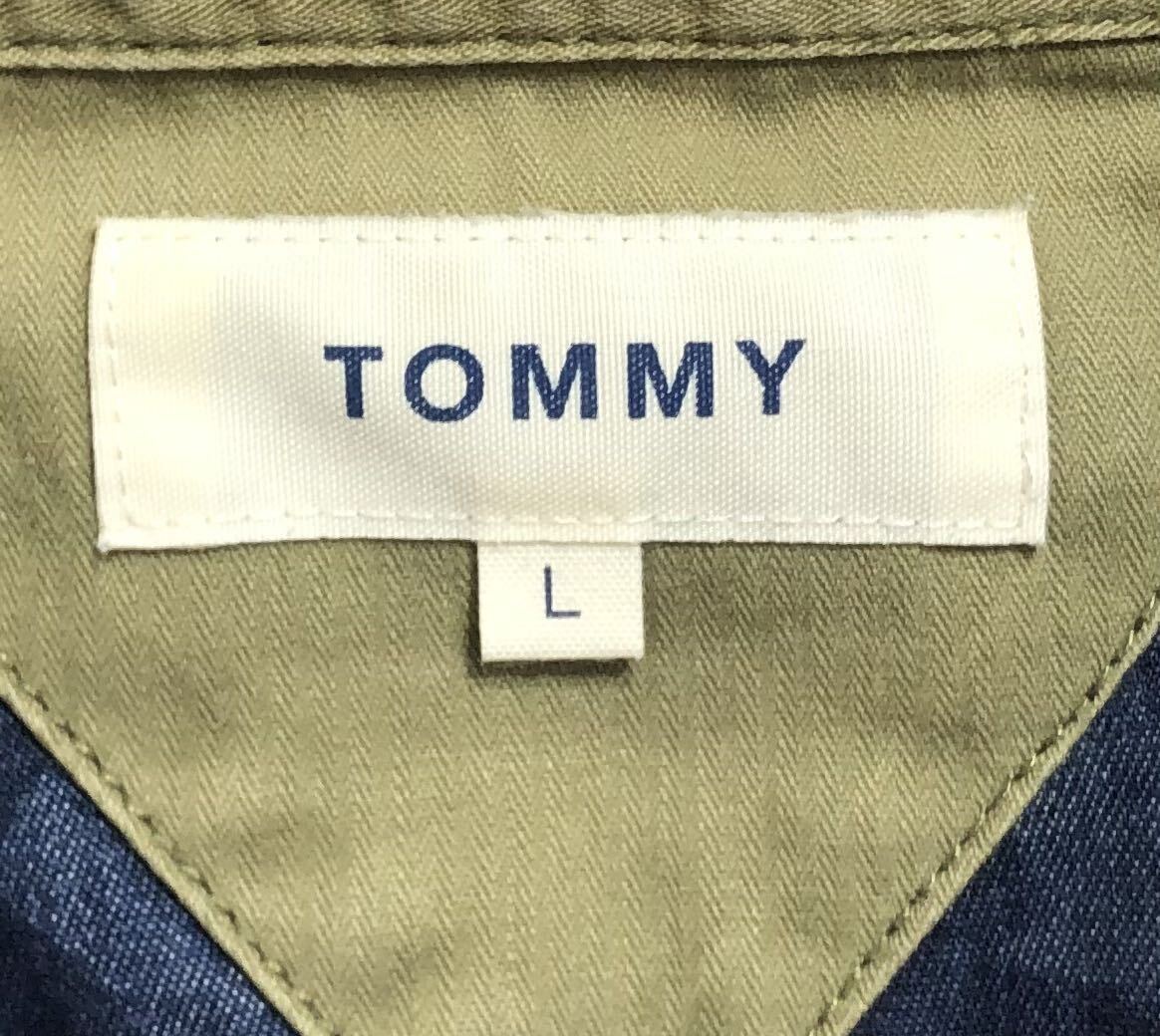 ■ TOMMY HILFIGER トミー ヒルフィガー ■ ロゴ 刺繍 迷彩柄 長袖 ボタンダウン シャツ ネイビー Lの画像4