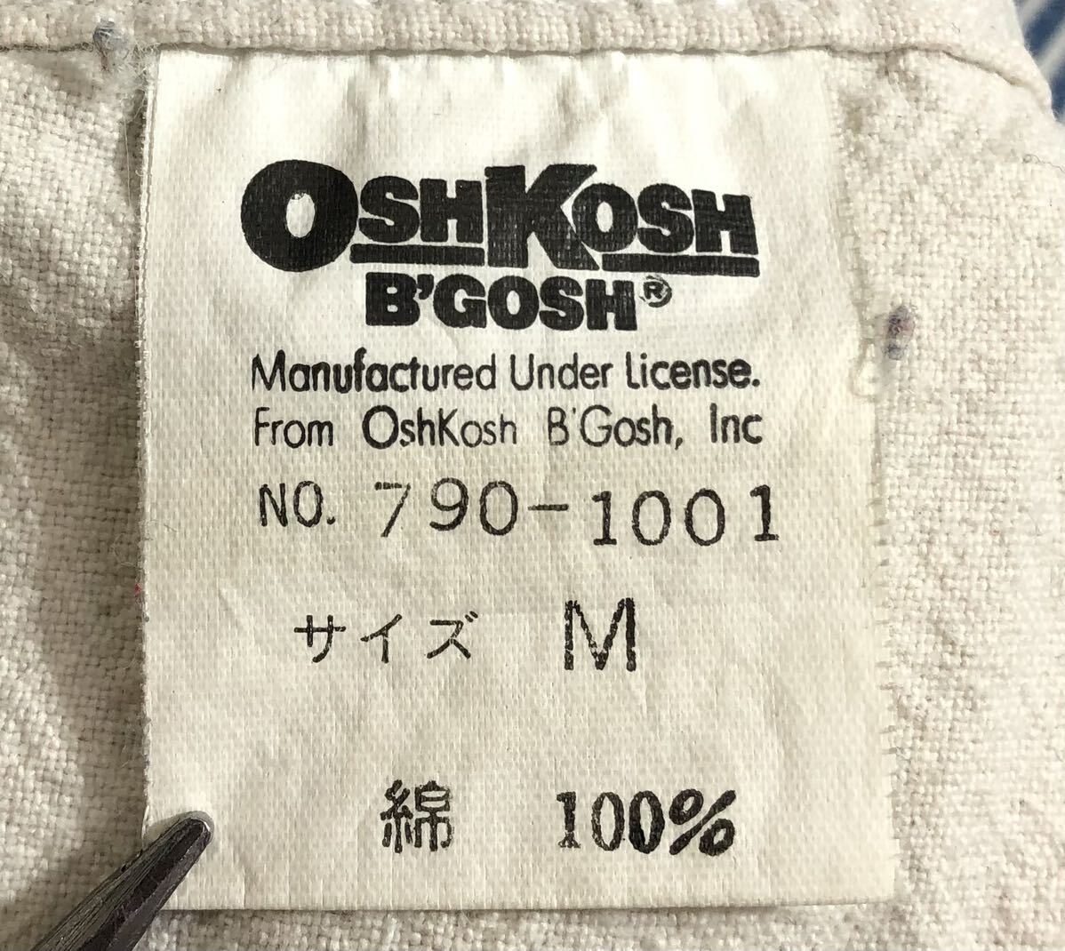 ■ OSHKOSH オシュコシュ ■ ロゴ ラベル ヒッコリーストライプ ツナギ つなぎ オールインワン インディゴブルー×ホワイト Mの画像4