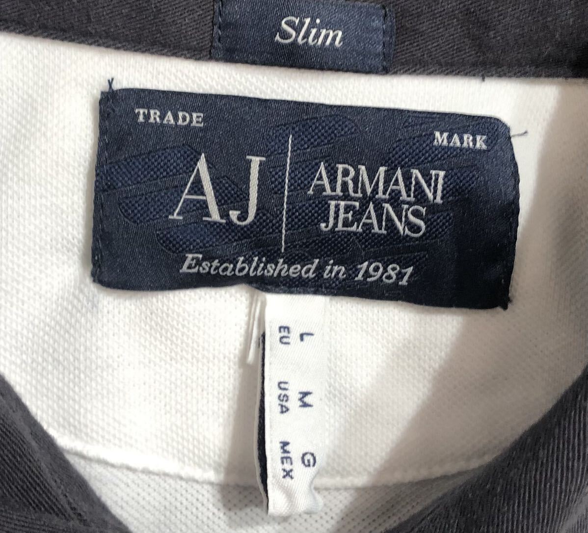 ■ AJ ARMANI JEANS アルマーニ ジーンズ ■ イーグル ロゴ ワッペン ラベル 半袖 ポロシャツ ホワイト×ブラック M_画像4