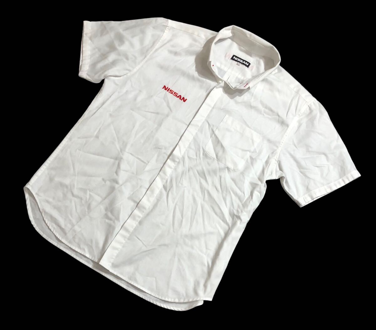  large size # Nissan NISSAN Nissan # Logo embroidery short sleeves button down mechanism nik shirt white 4L