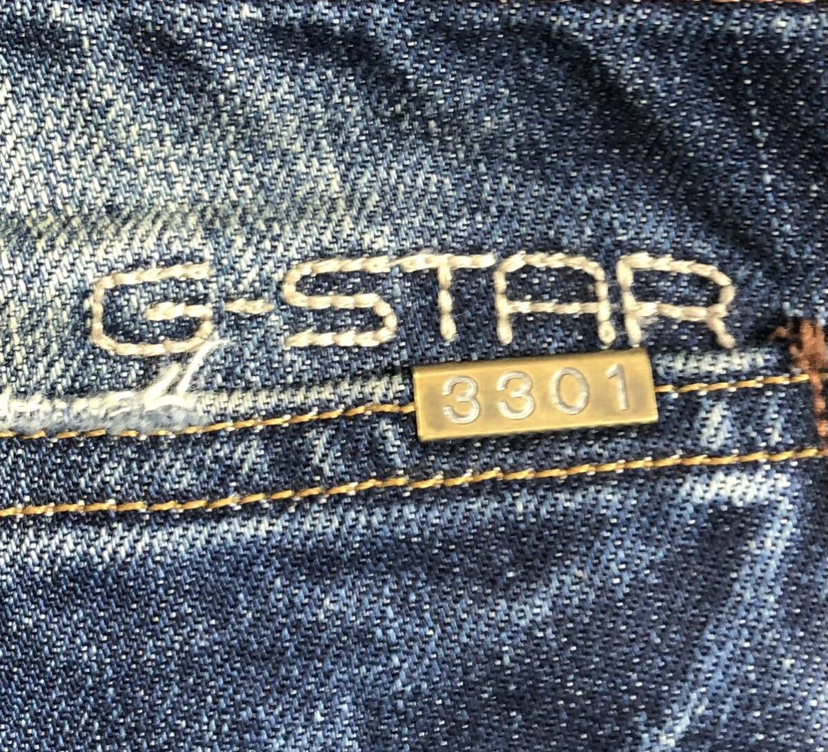 ■ G-STAR RAW ジースターロウ ■ 激シブ色落ち ロゴ プレート 刺繍 ユーズドダメージ加工 デニム インディゴブルー 33_画像7