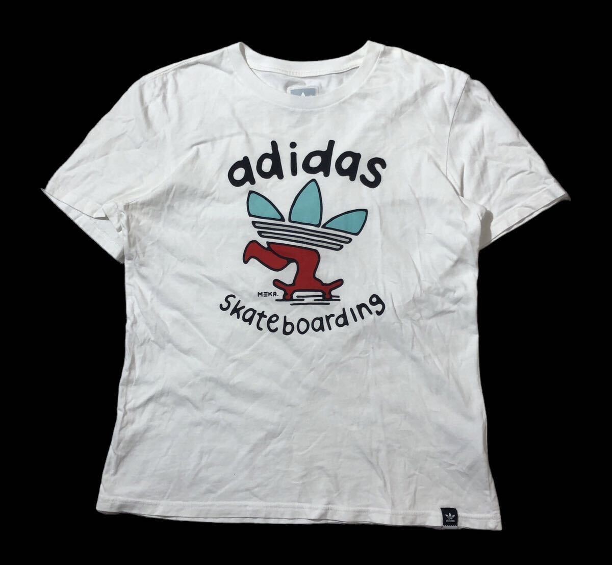 ● adidas originals アディダス オリジナルス ● ビッグ ロゴ スケートボーディング プリント ラベル 半袖Tシャツ ホワイト L_画像2