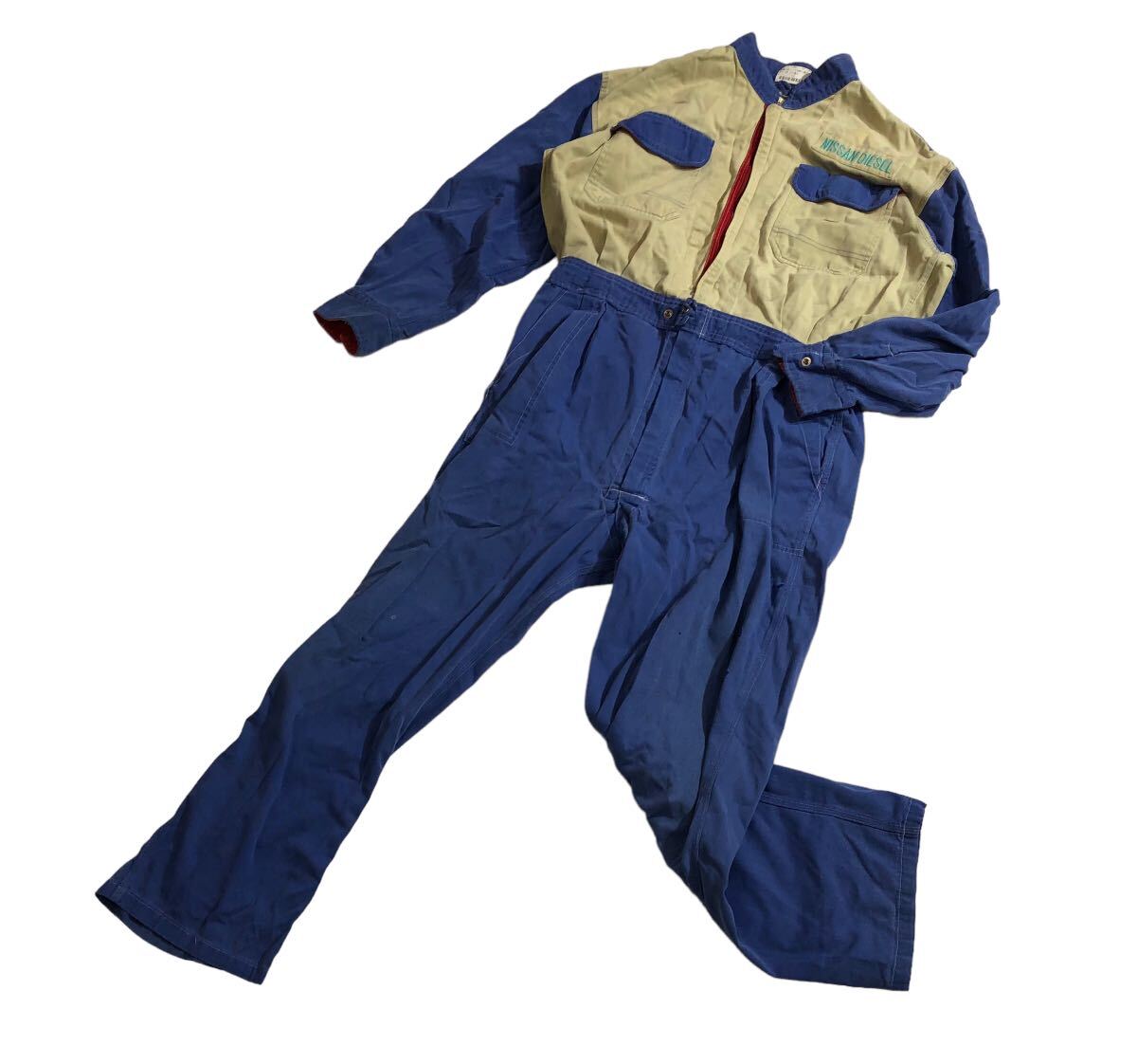  large size # Nissan NISSAN Nissan # Logo embroidery print mechanism nik suit coverall coveralls all-in-one blue × beige 5L