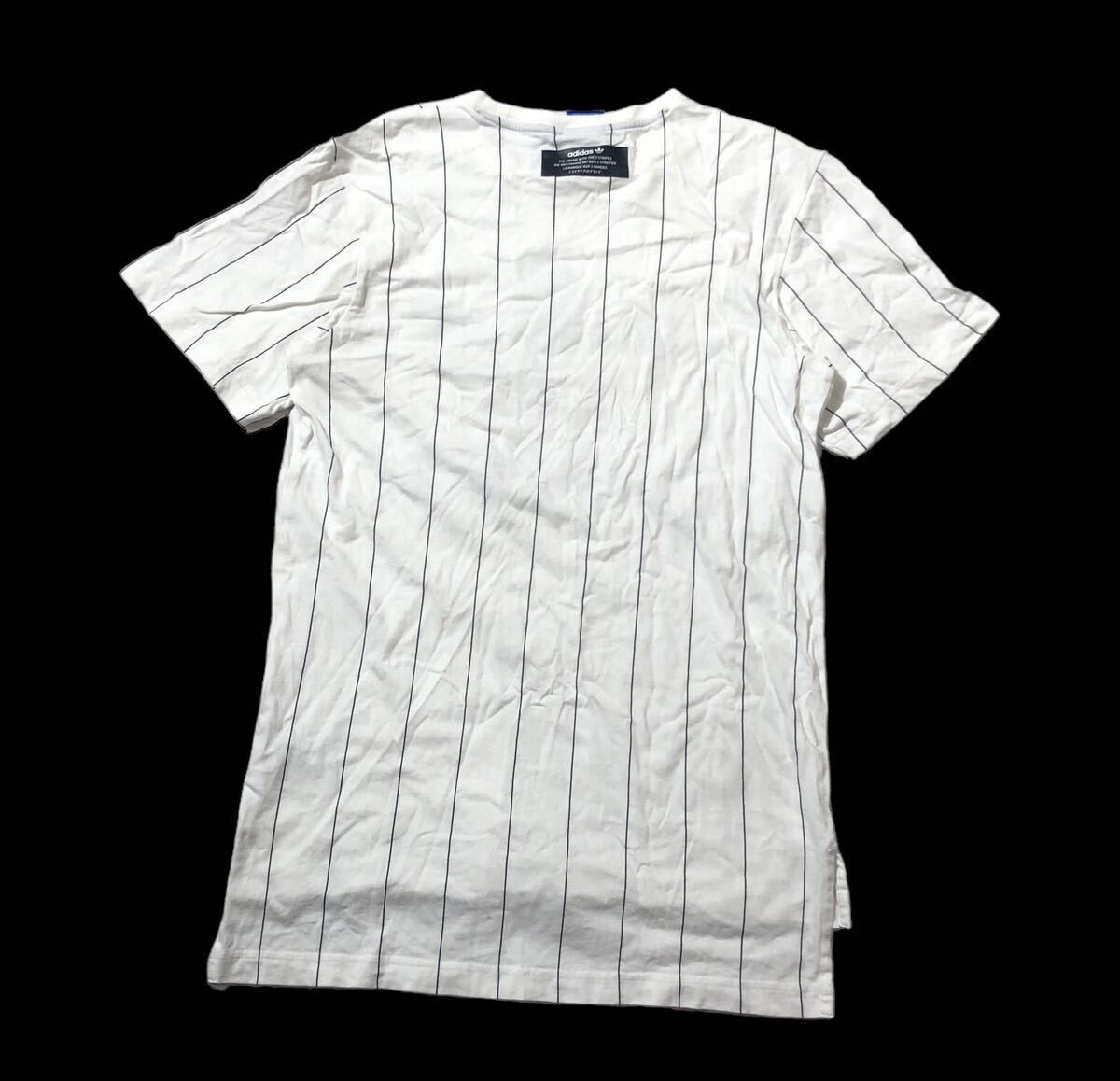 ● adidas originals アディダス オリジナルス ● ビッグ トレフォイル ロゴ TKO ピンストライプ柄 半袖 Tシャツ ホワイト M_画像3