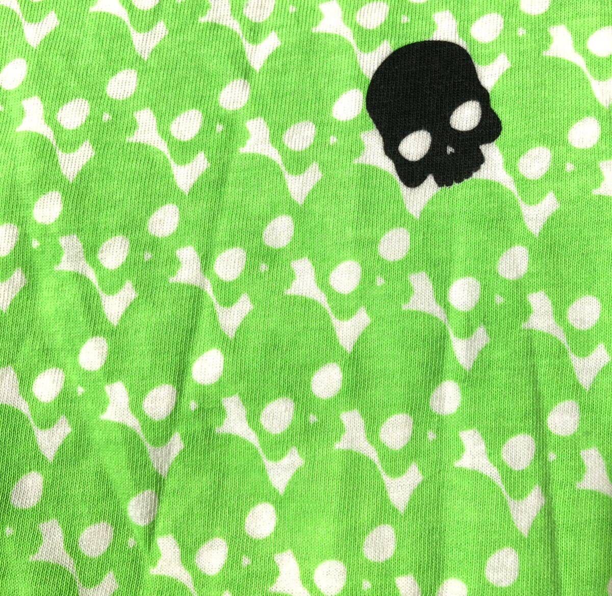 ● HYDROGEN ハイドロゲン ● ロゴ スカル 総柄 ダメージ加工 半袖 Tシャツ ホワイト×グリーン系 S_画像4