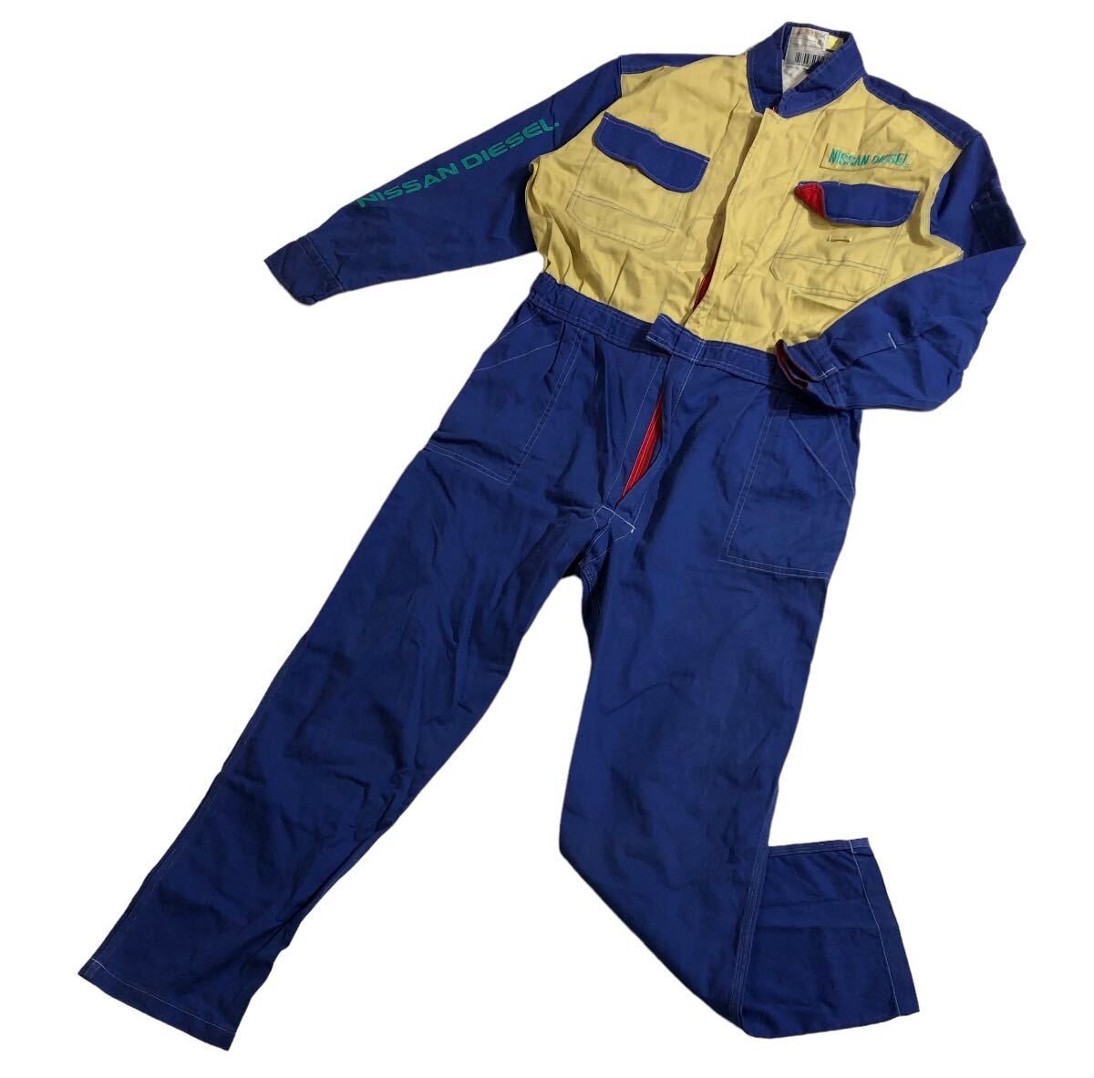  large size # Nissan NISSAN Nissan # Logo embroidery print mechanism nik suit coverall coveralls all-in-one blue × beige 4L