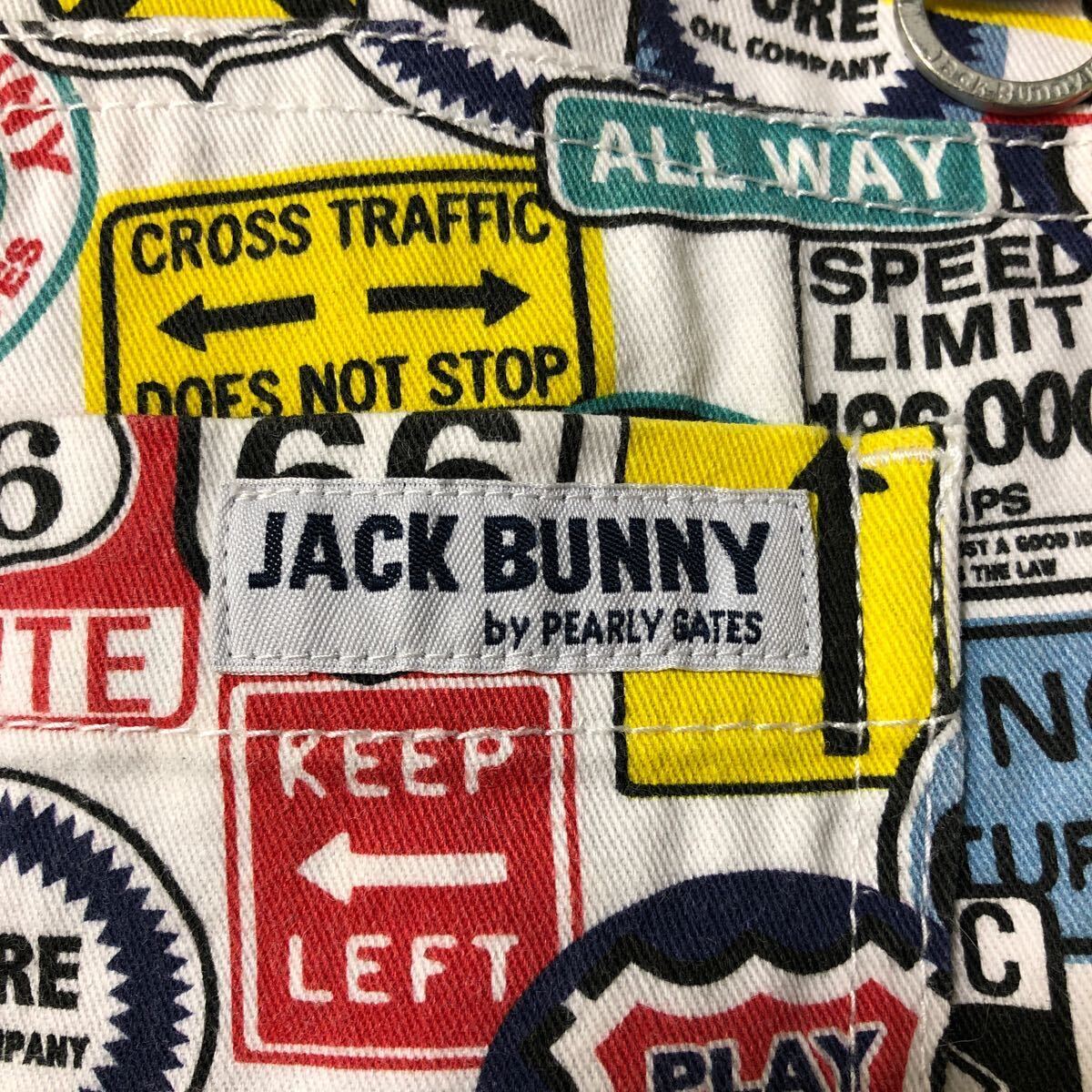 ● Jack Bunny!! ジャックバニー パーリーゲイツ ● ロゴ ラベル ルートパネル 総柄 ストレッチ素材 コットン ゴルフ パンツ 5_画像5