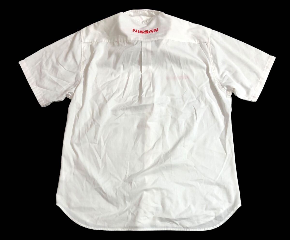  large size # Nissan NISSAN Nissan # Logo embroidery short sleeves button down mechanism nik shirt white 4L