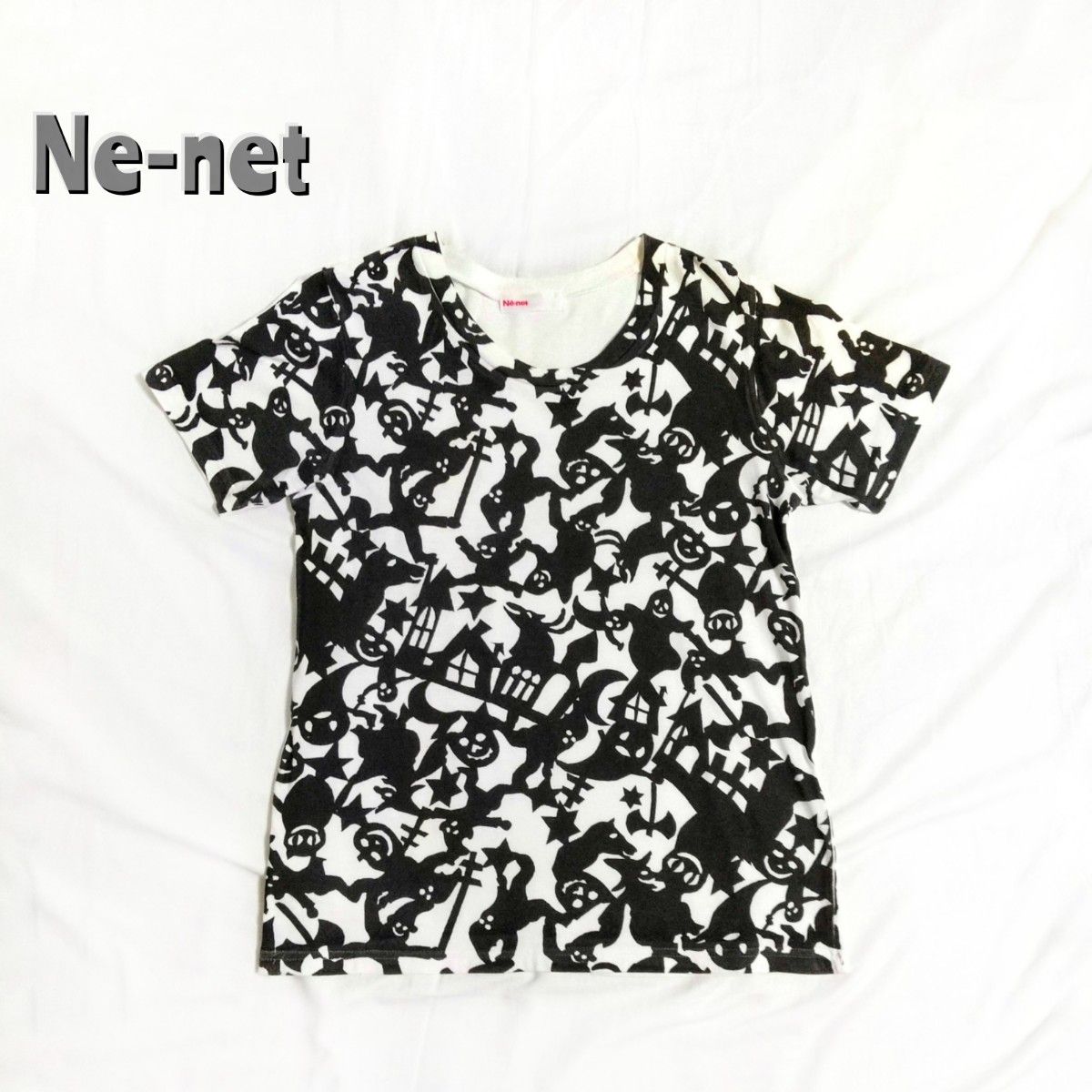 【 Ne-net ネネット 】かわいいおばけ柄Tシャツ 半袖コットンTシャツ トップス