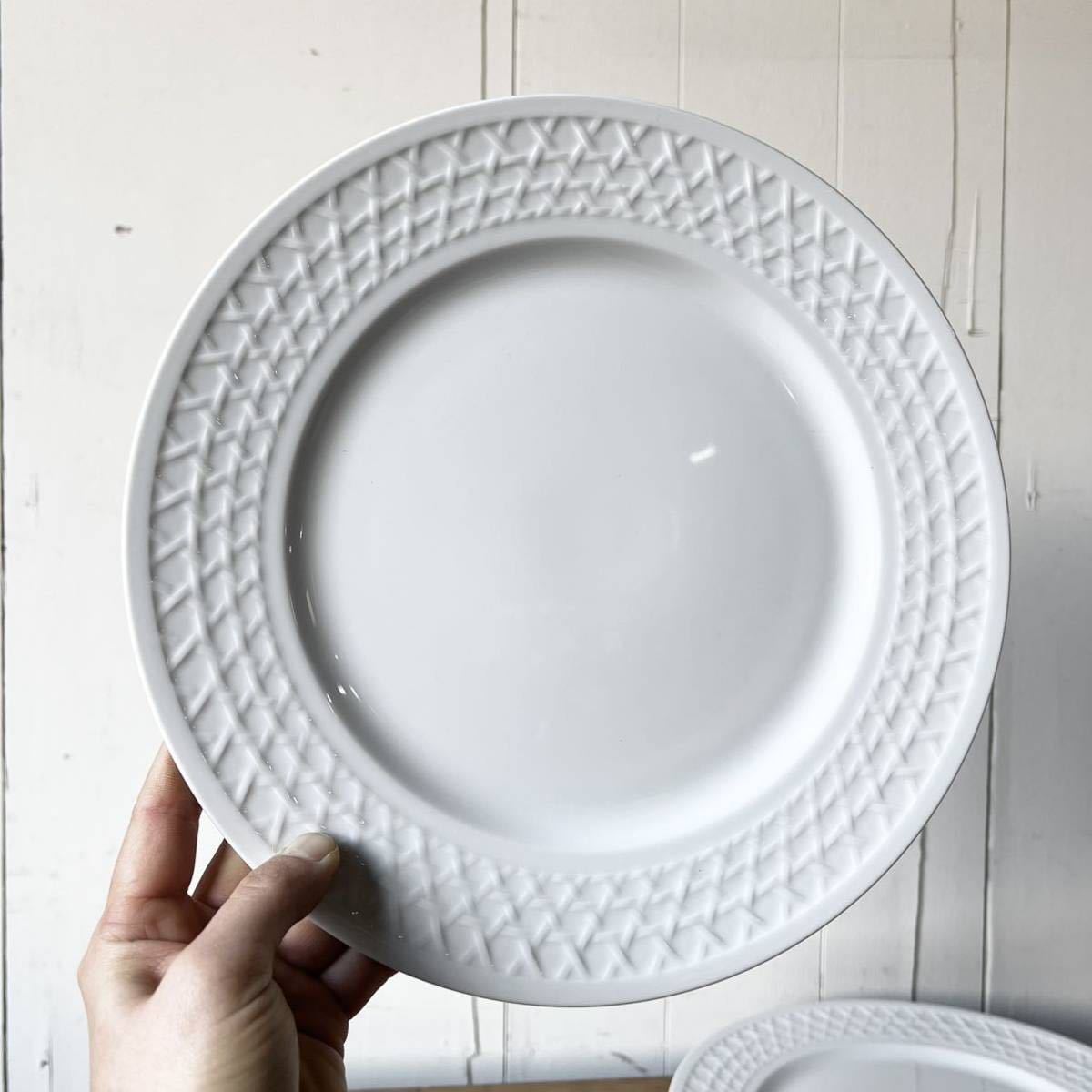 2枚set 網目柄リムプレート 径26.5cm 白磁 デッドストック 陶器 検: メインプレート デザート 業務用 レストラン レトロ ビンテージの画像1