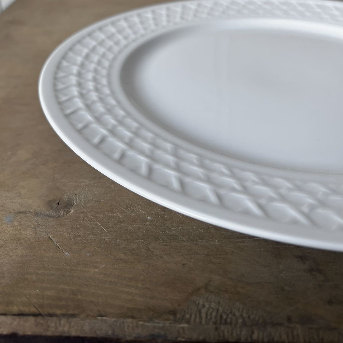 2枚set 網目柄リムプレート 径26.5cm 白磁 デッドストック 陶器 検: メインプレート デザート 業務用 レストラン レトロ ビンテージの画像8